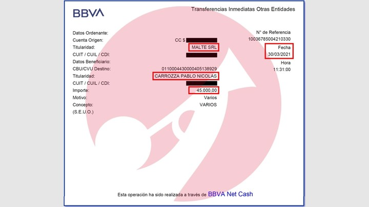 One of the receipts released by Clarín