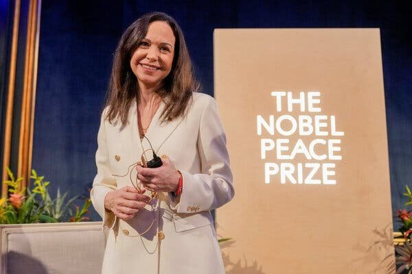 Maria Corina Machado at the Nobel Peace Prize celebration