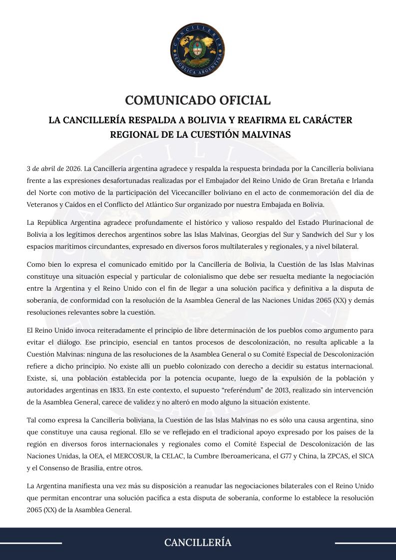 El comunicado oficial emitido por la Oficina del Presidente