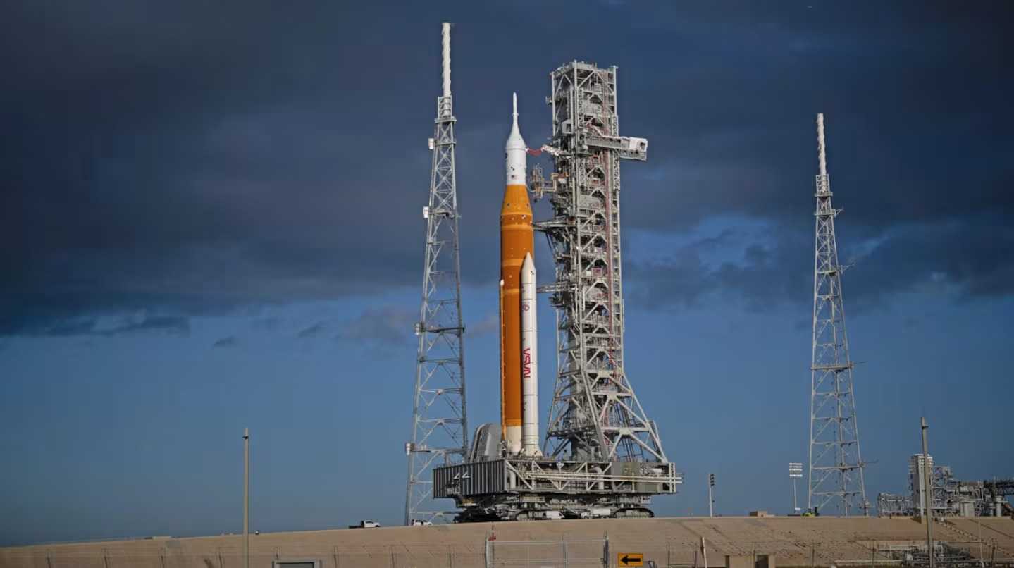 The SLS rocket is already on the launch pad.