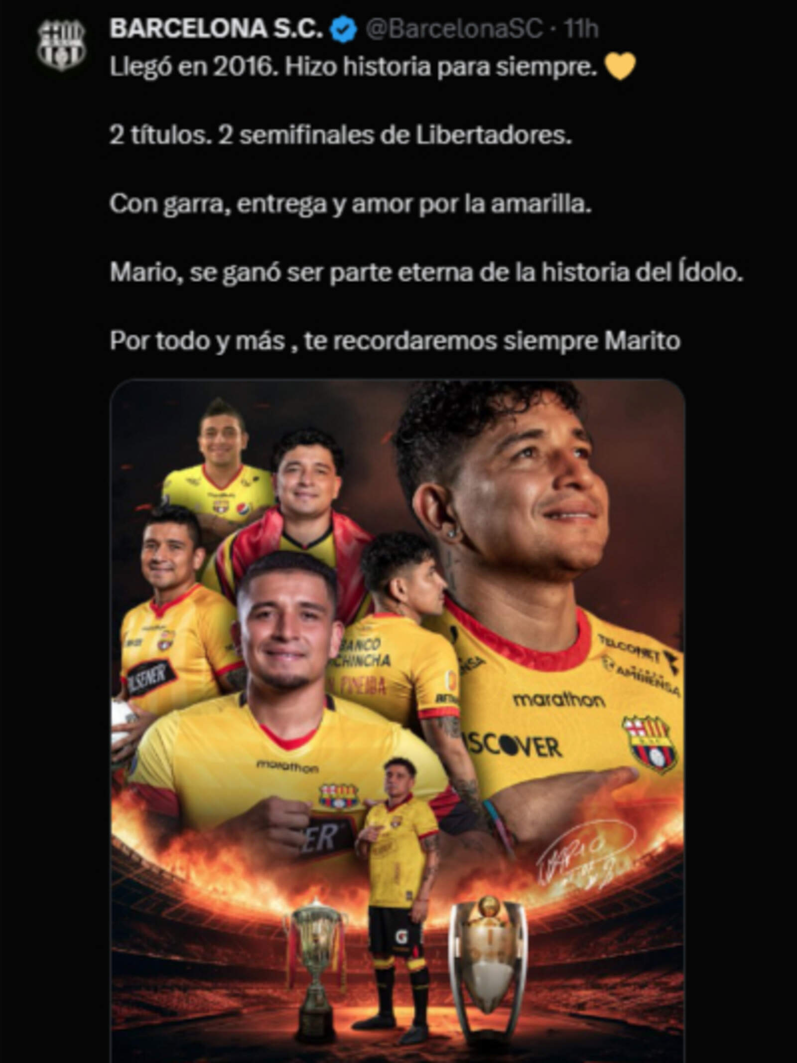 Uno de los posteos del Barcelona en memoria de Pineida