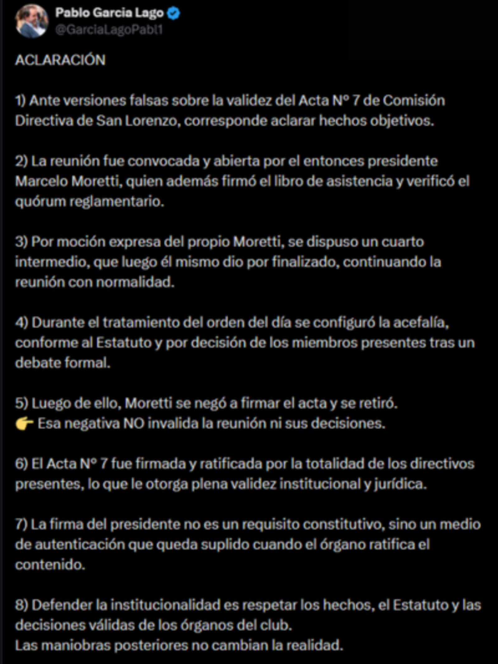 El posteo de García Lago en X