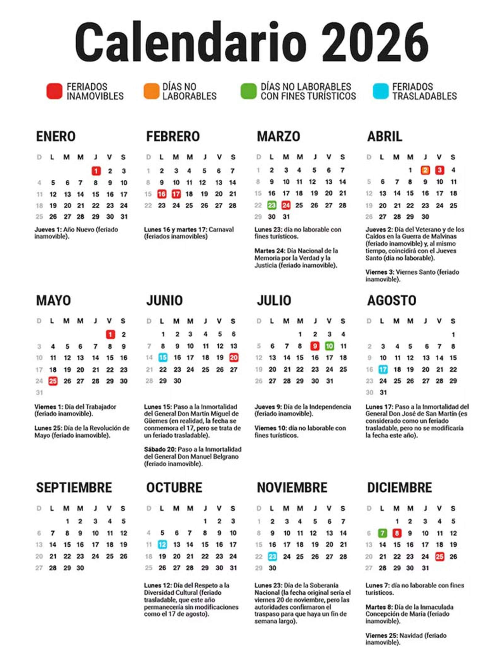 Cuántos fines de semana largos tendrá 2026