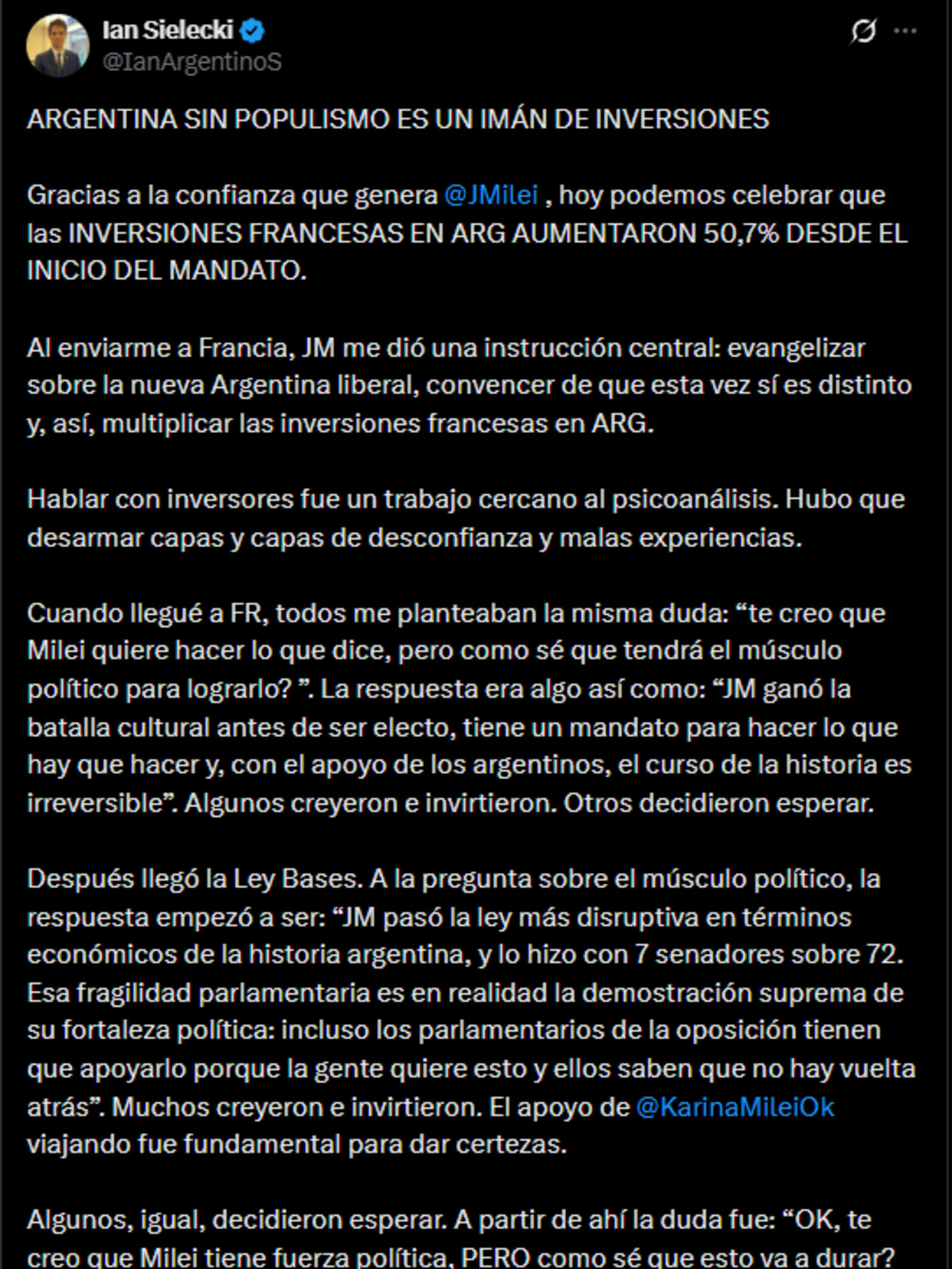 El mensaje del embajador argentino en Francia, Ian Sielecki.