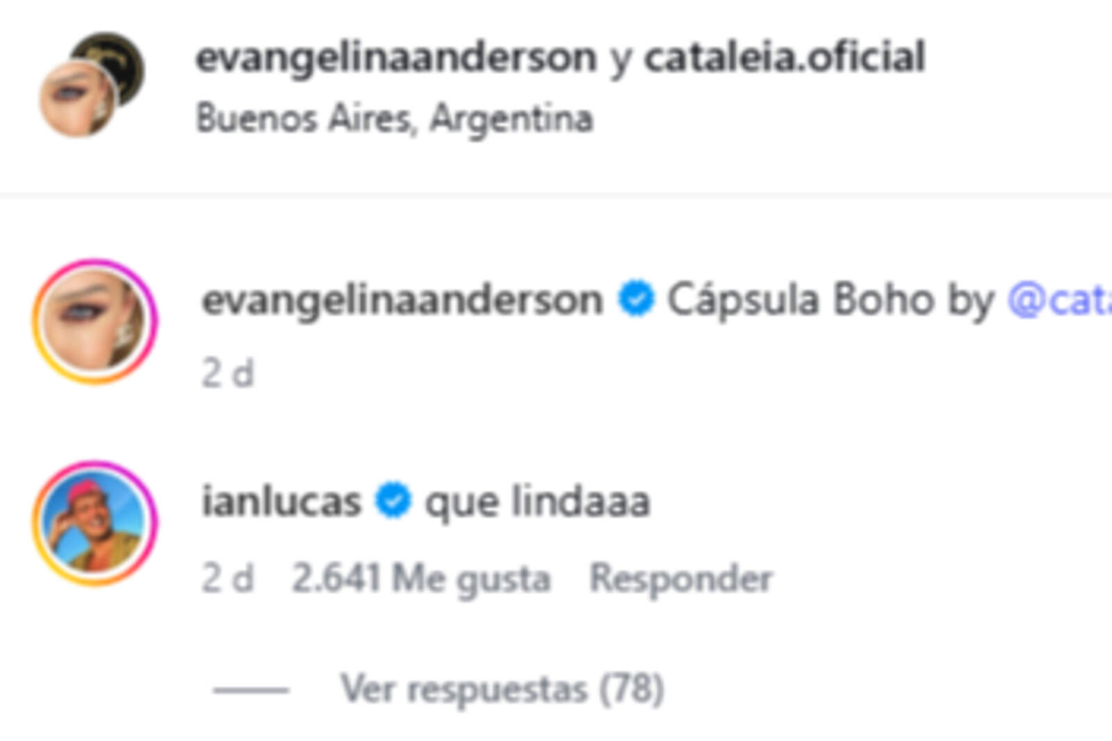 El llamativo comentario de Ian Lucas en el posteo de Evangelina Anderson