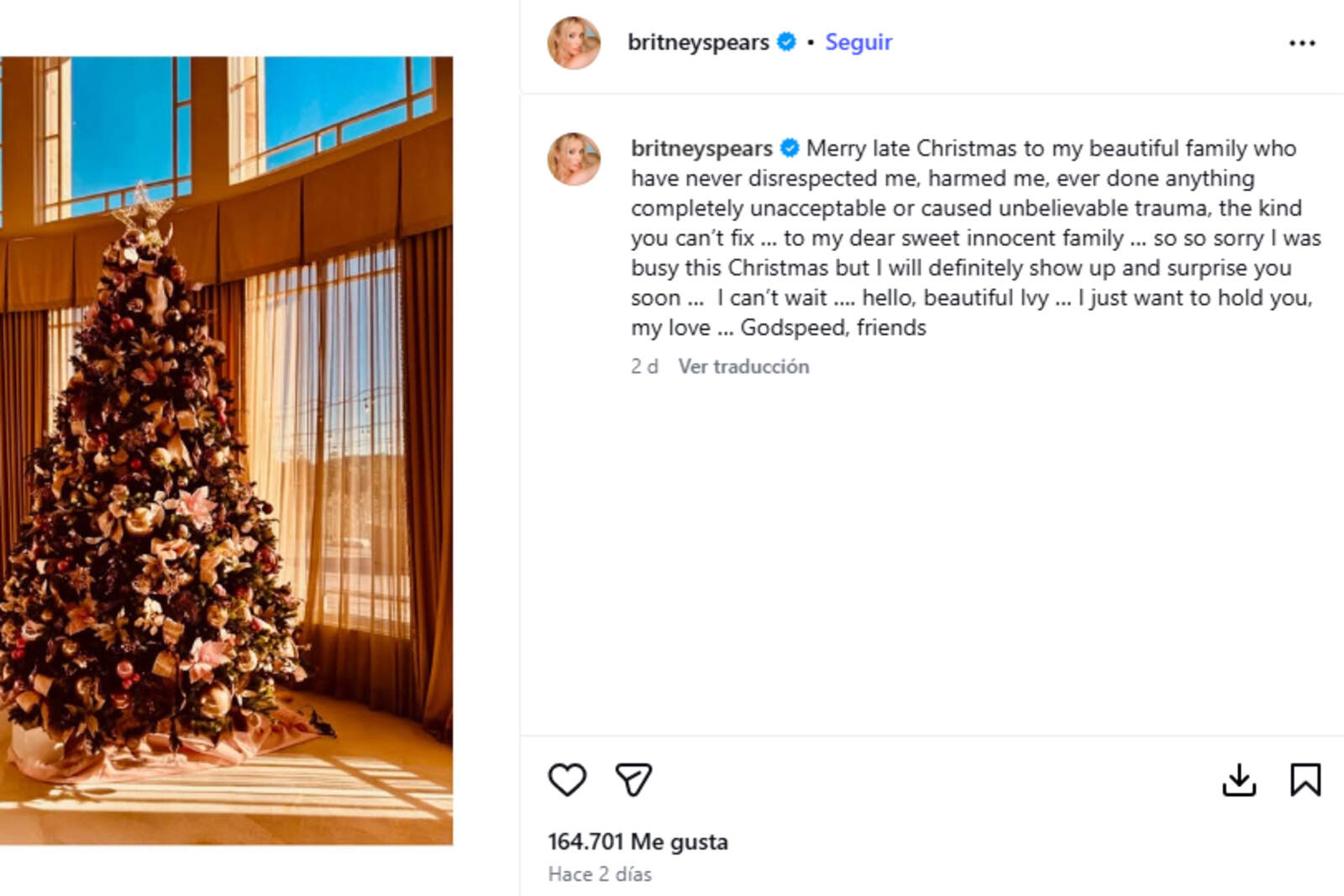 El posteo de Britney Spears en Instagram 