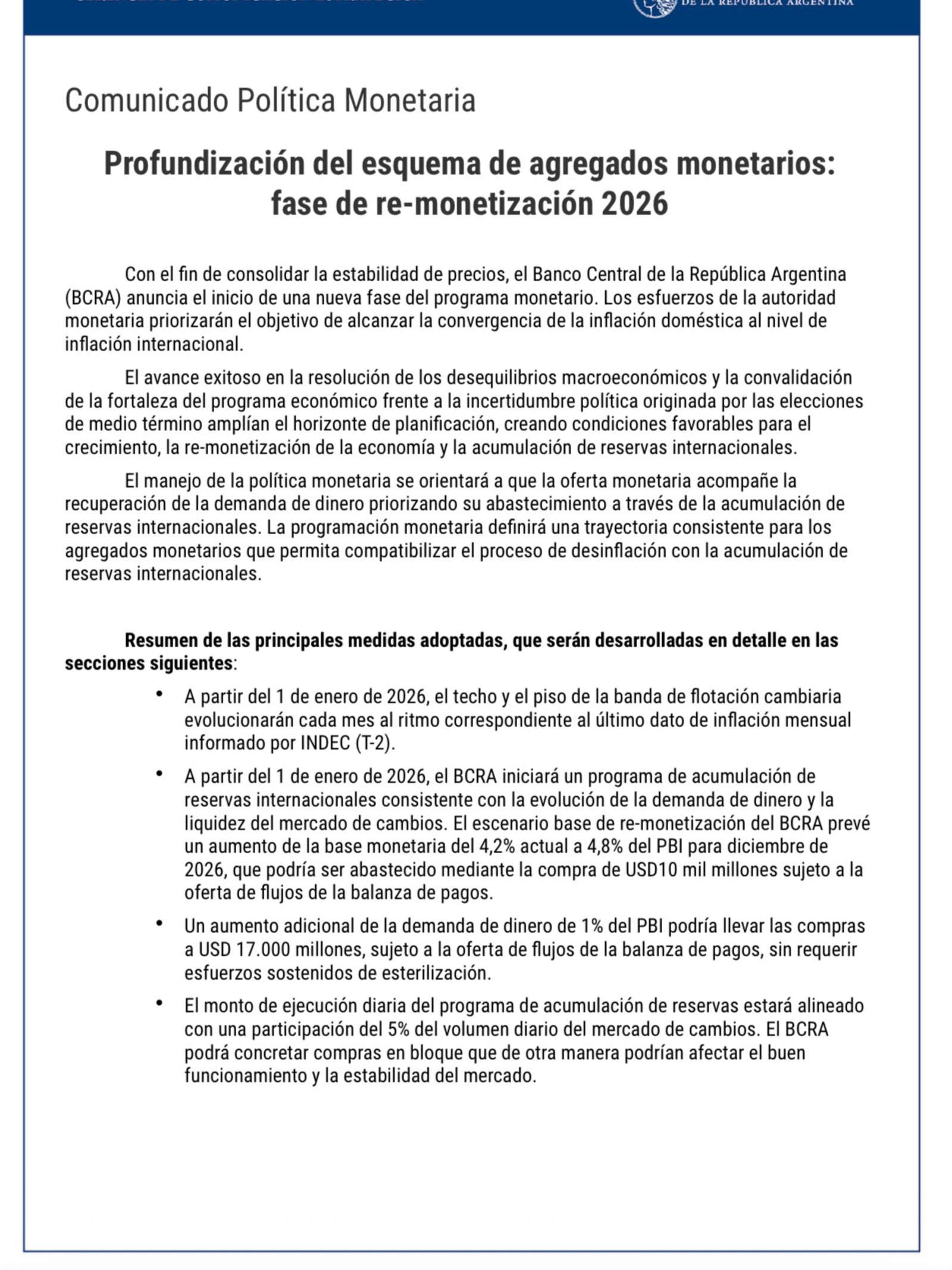 El comunicado del BCRA.