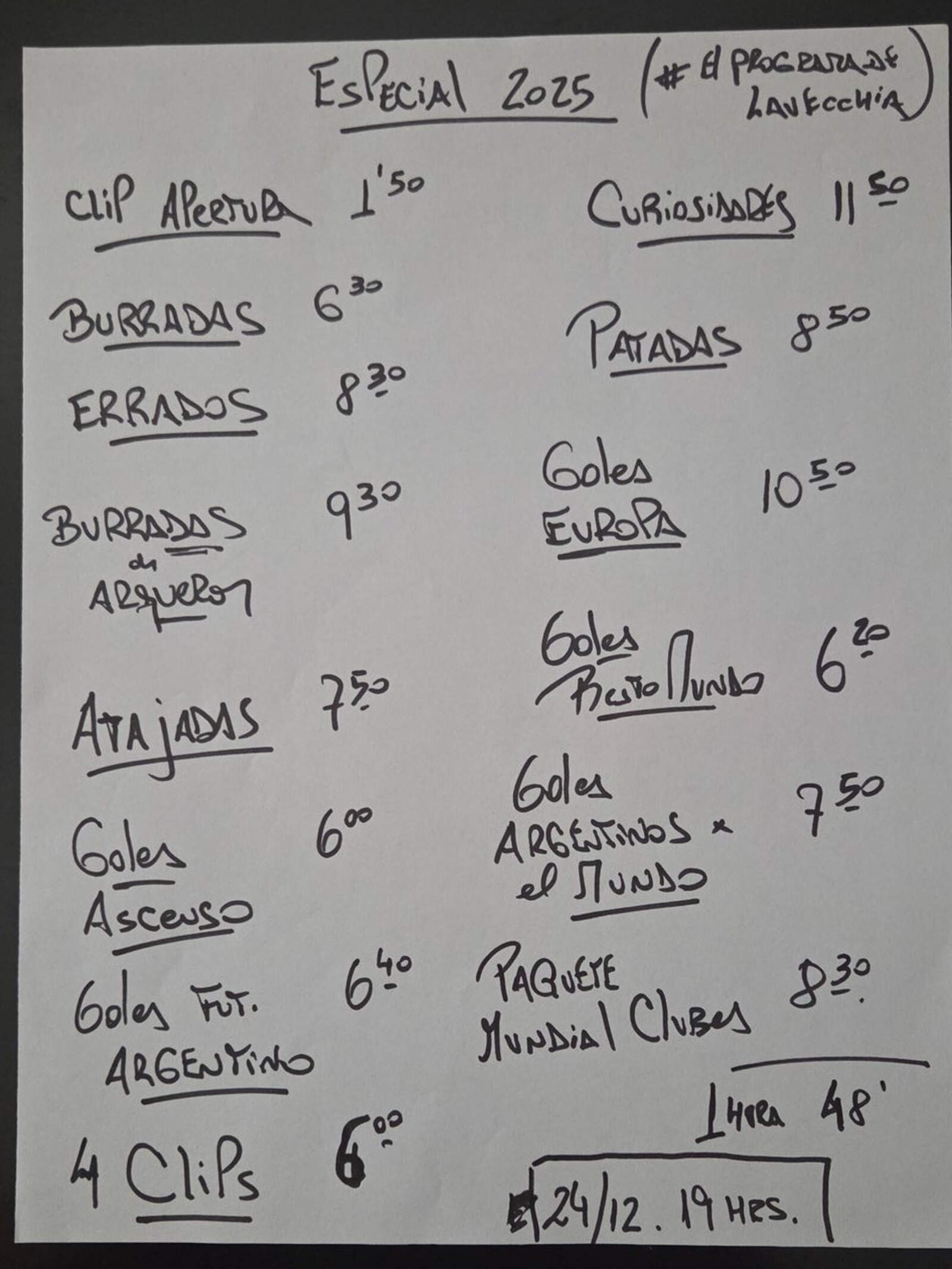 Los segmentos del especial de Lavecchia