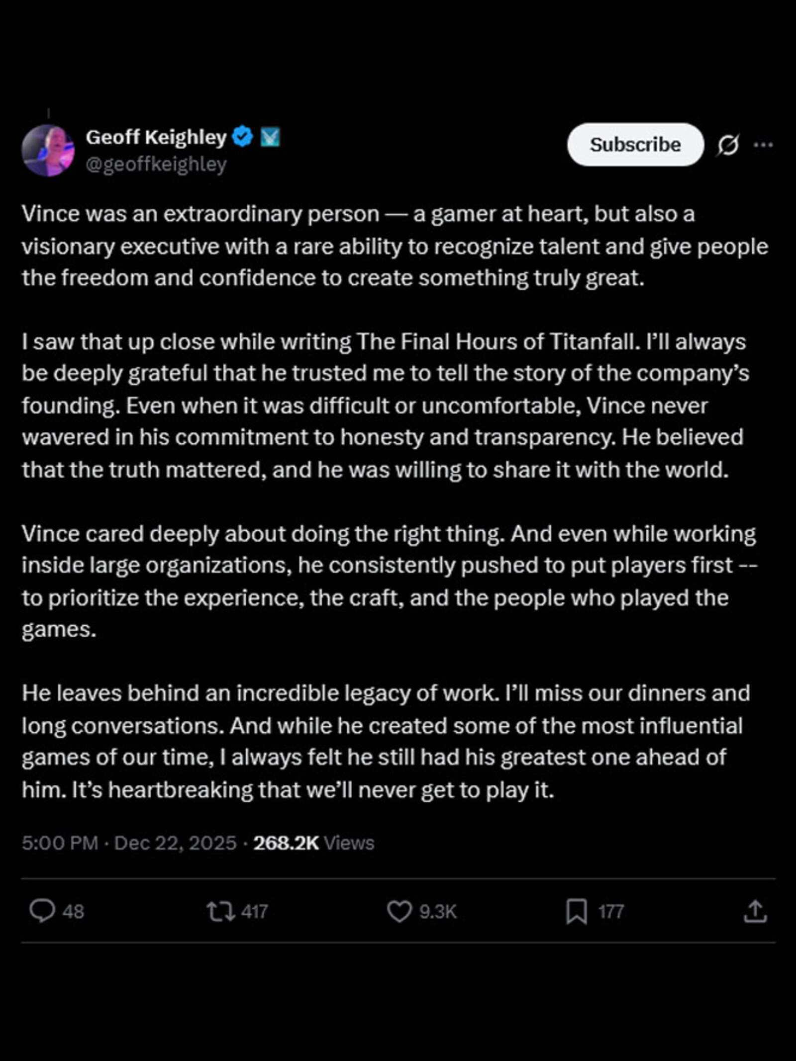 El mensaje de Geoff Keighley