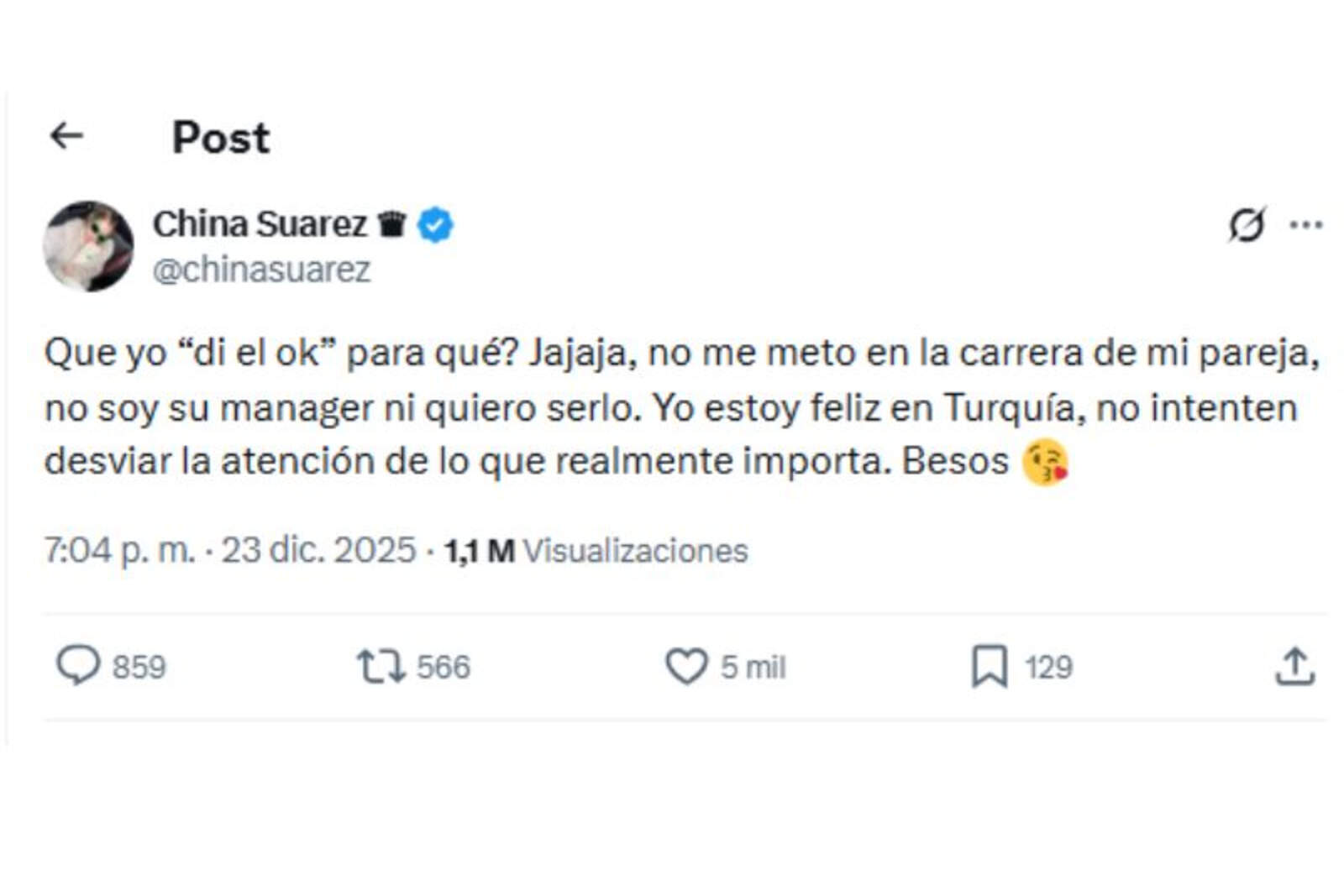El tuit de la China Suárez 