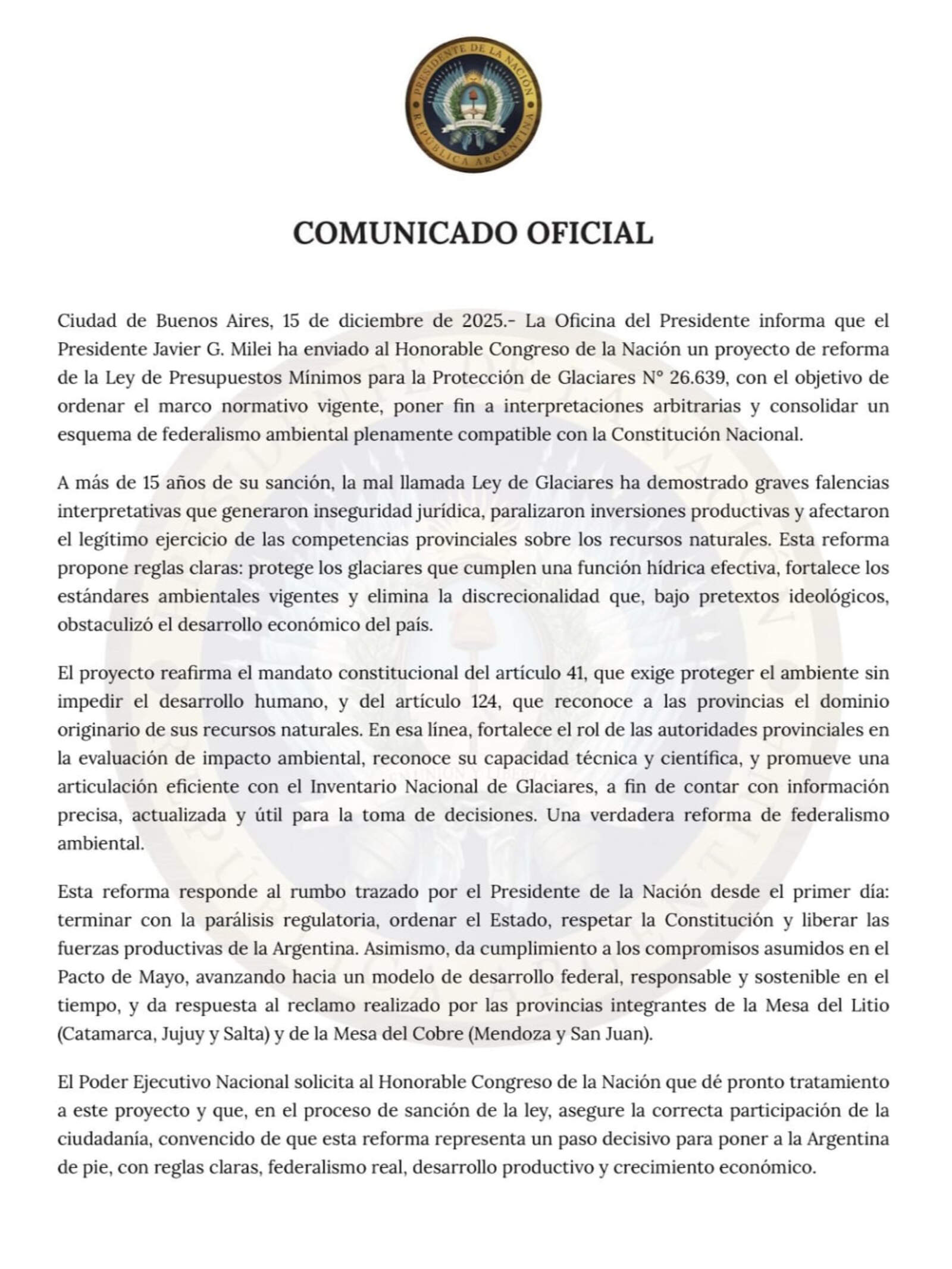 Comunicado Oficial de la OPRA.