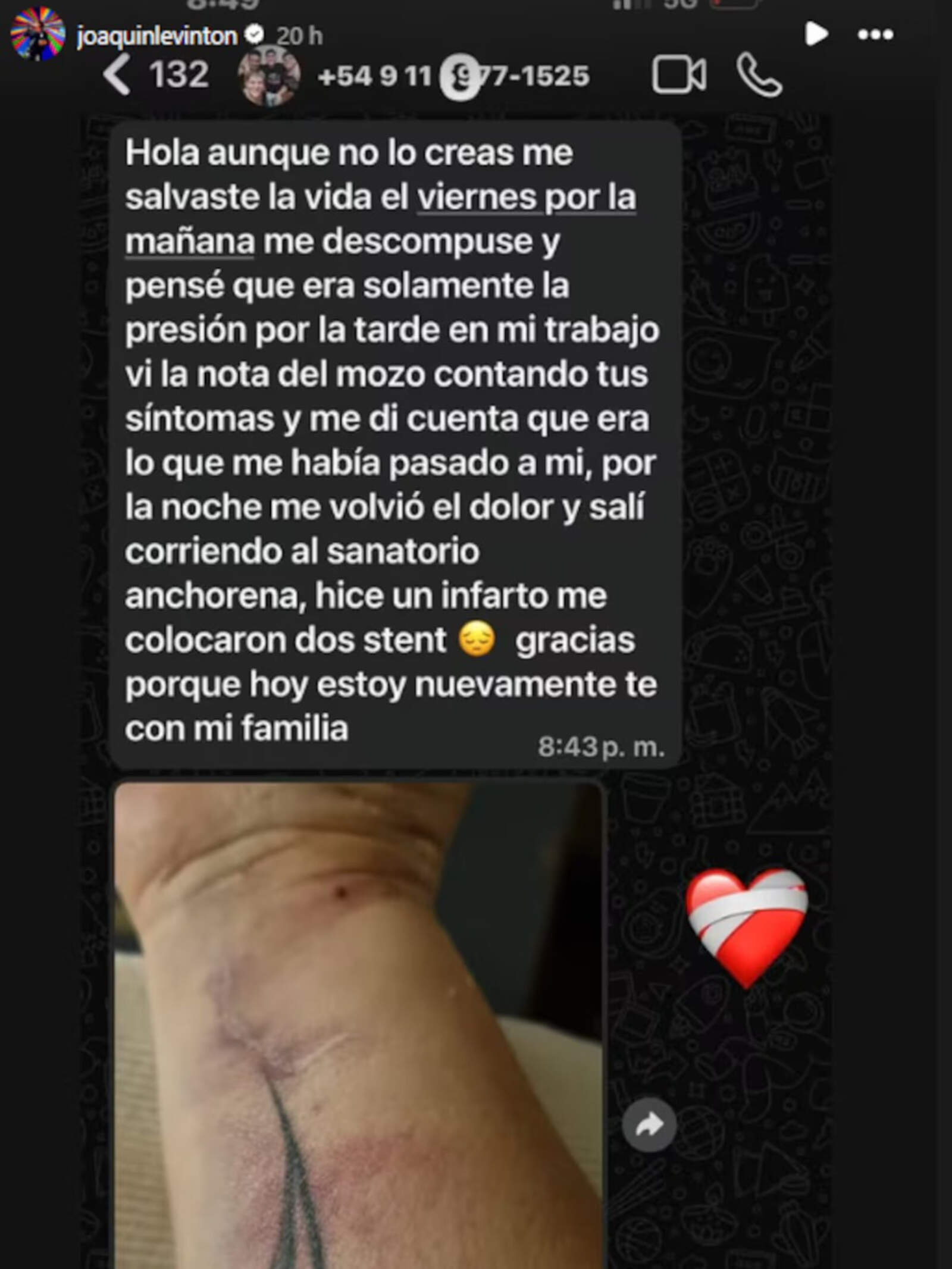 Joaquín Levinton compartió el mensaje que le llegó de un seguidor