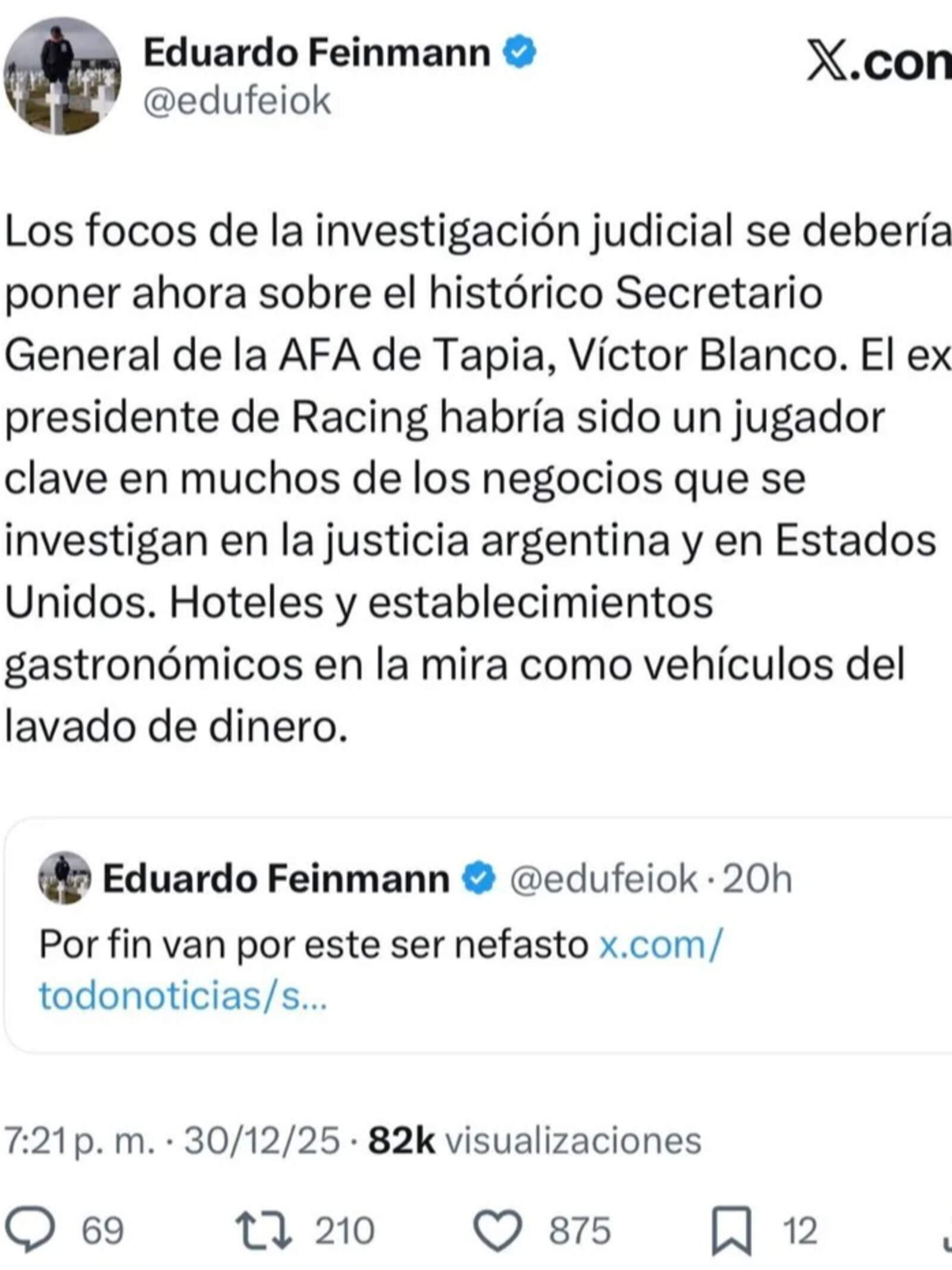 El posteo de Eduardo Feinmann en X