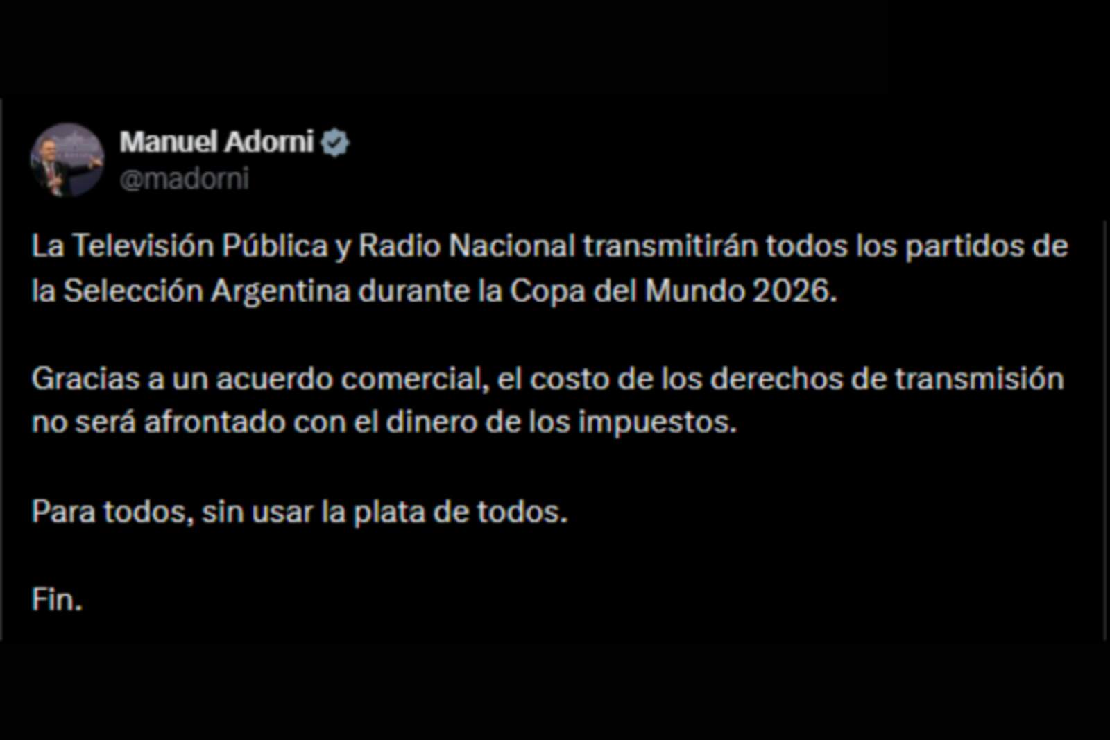 El posteo de Adorni en X