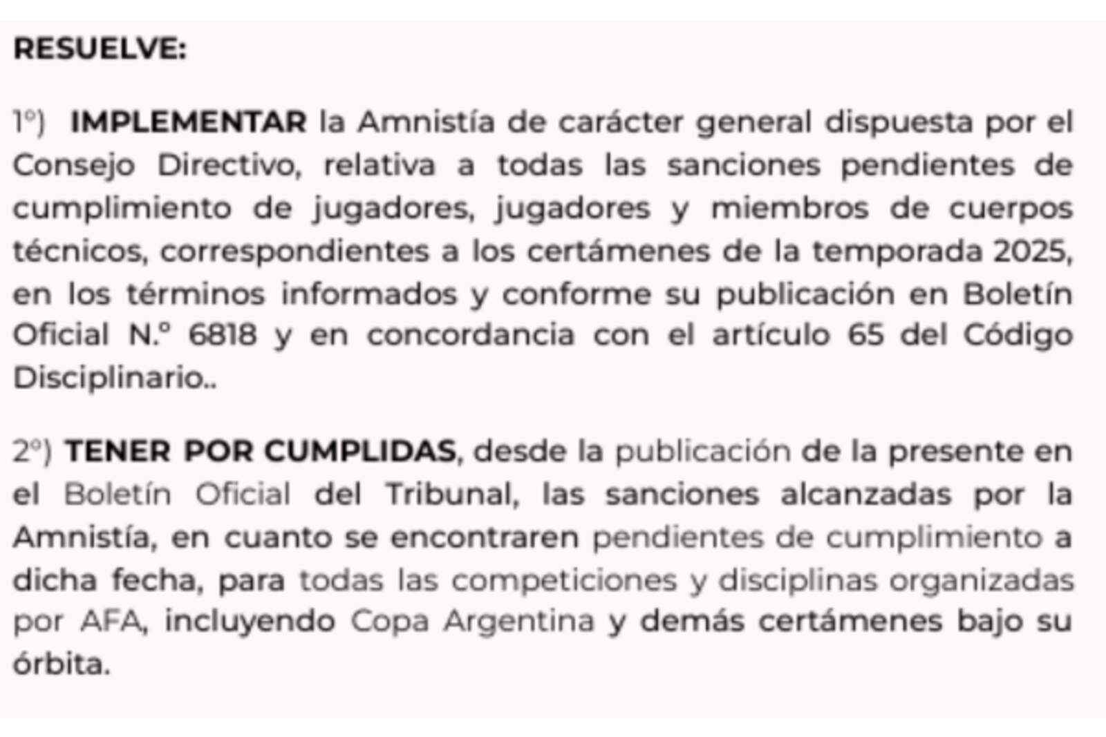 La resolución del Tribunal de Disciplina