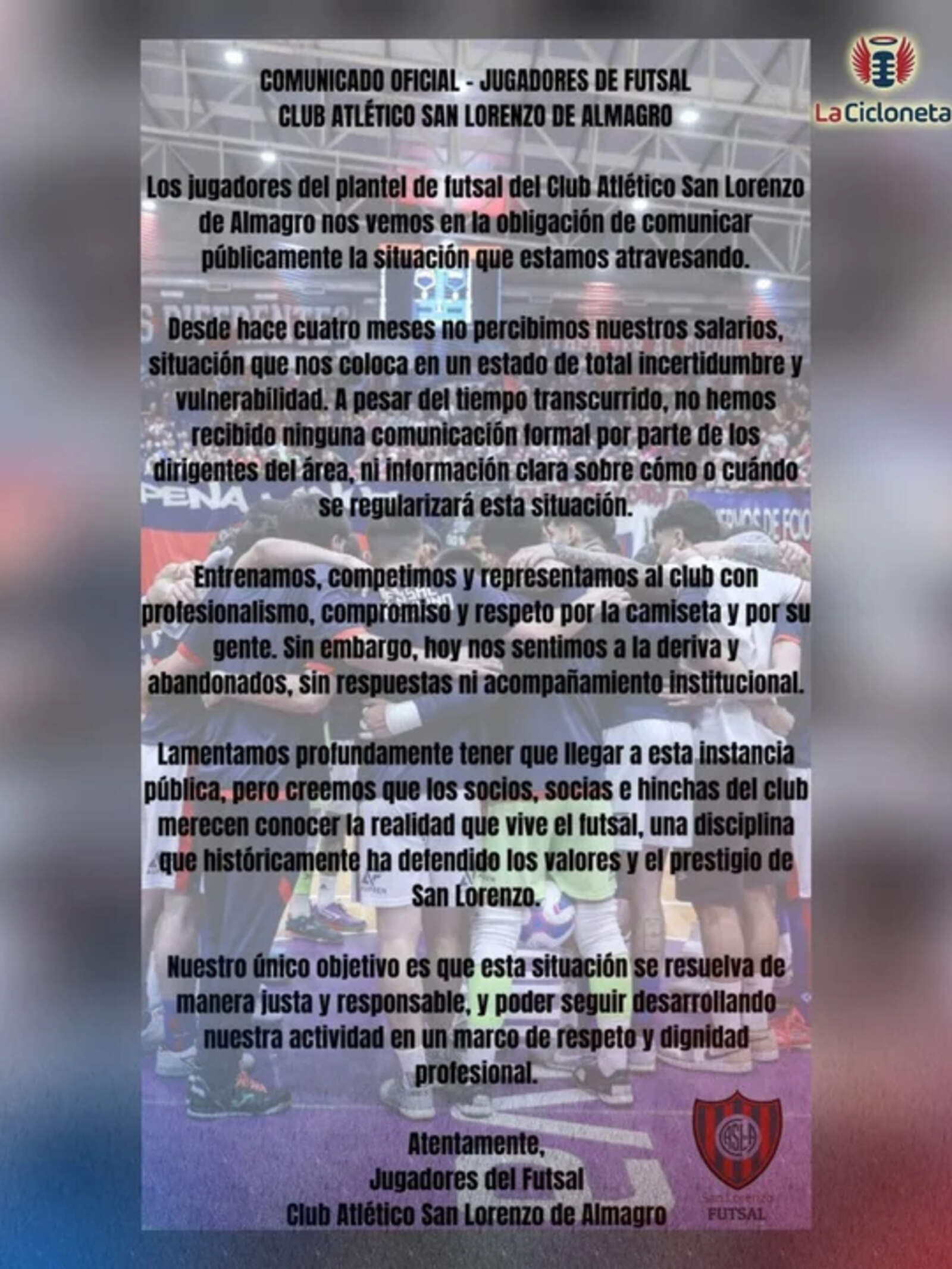 El nuevo comunicado del futsal de San Lorenzo