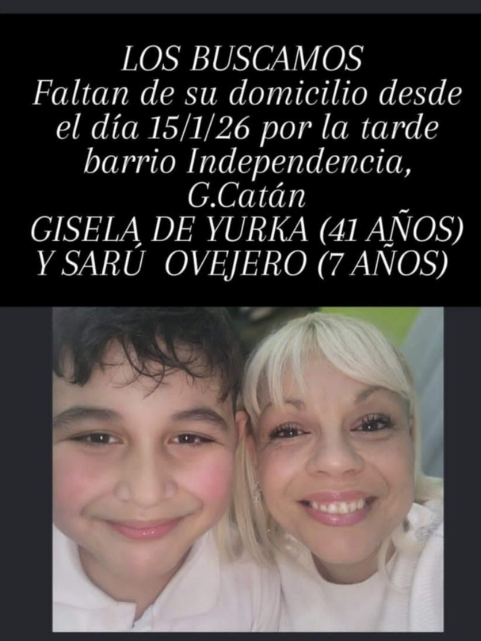 Publicaciones en redes por la búsqueda de Gisela y Sarú