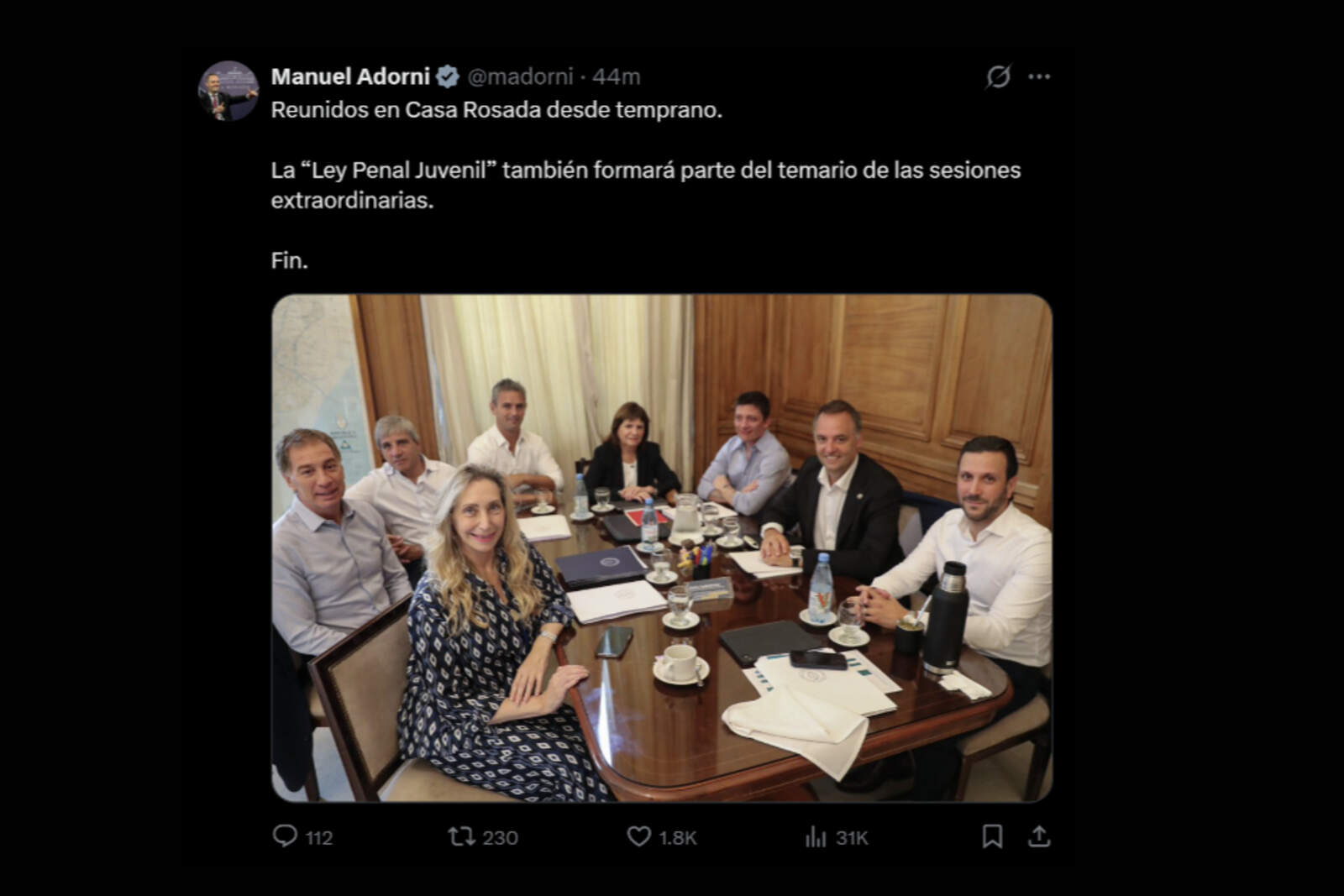 Publicación de Adorni en X