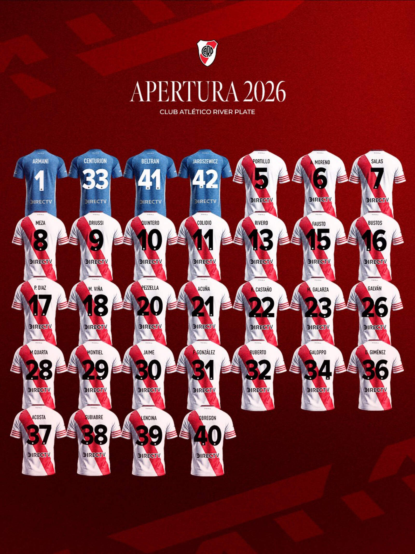 Los dorsales de River para el Torneo Apertura