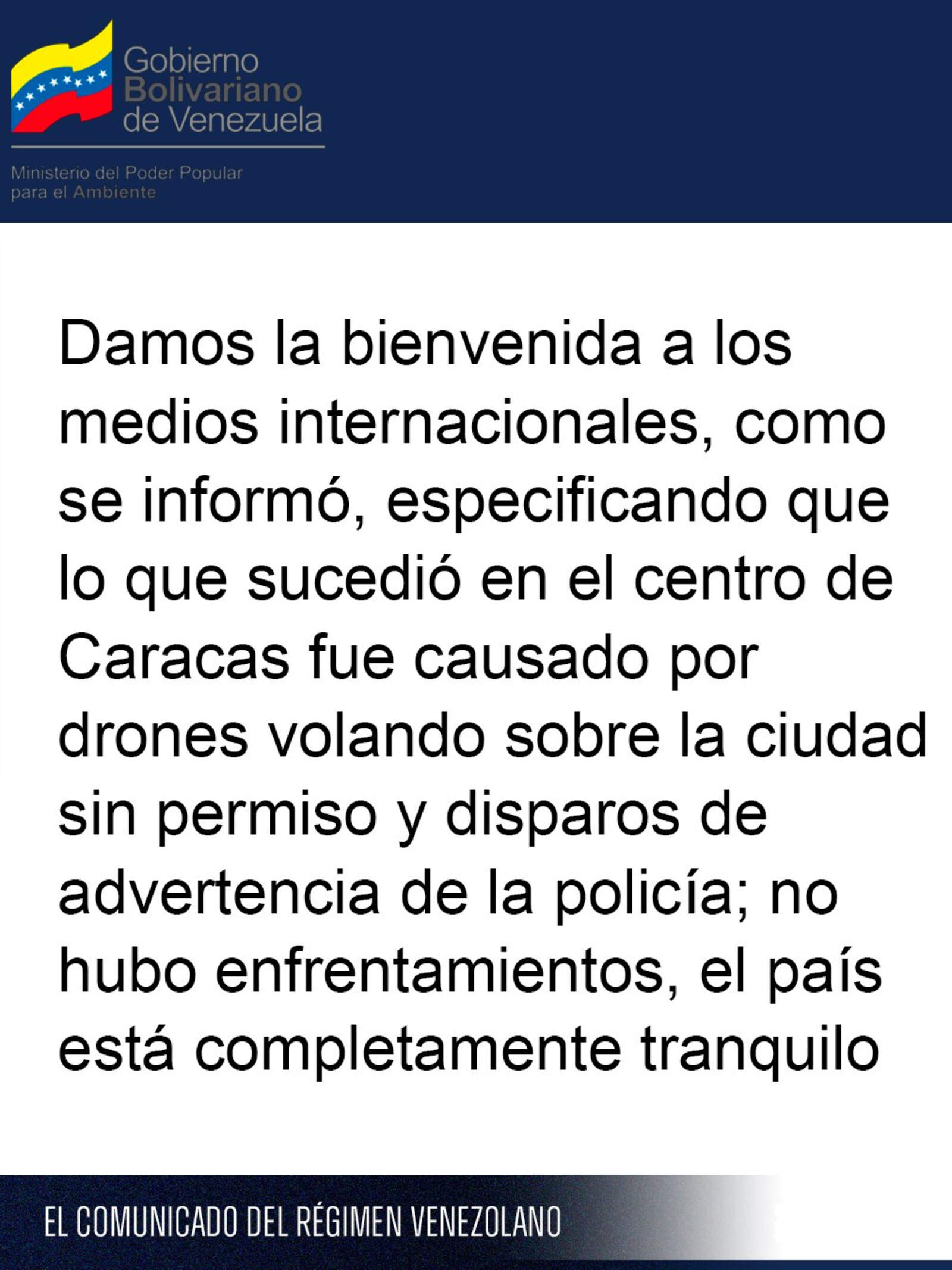Comunicado emitido por el régimen.