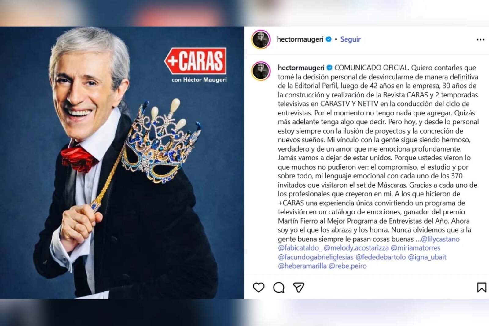 La despedida de Héctor Maugeri en redes