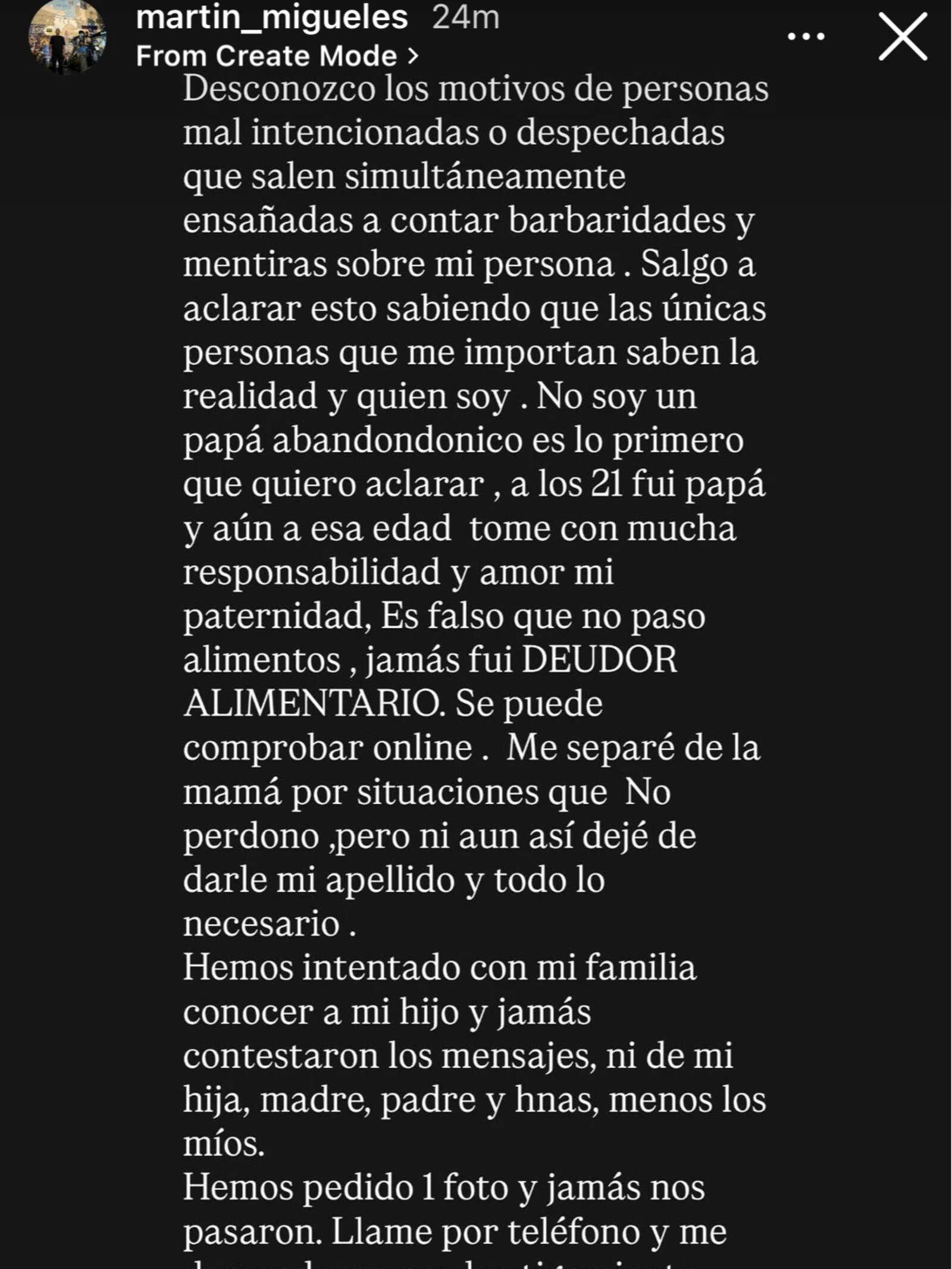 El comunicado de Martín Migueles