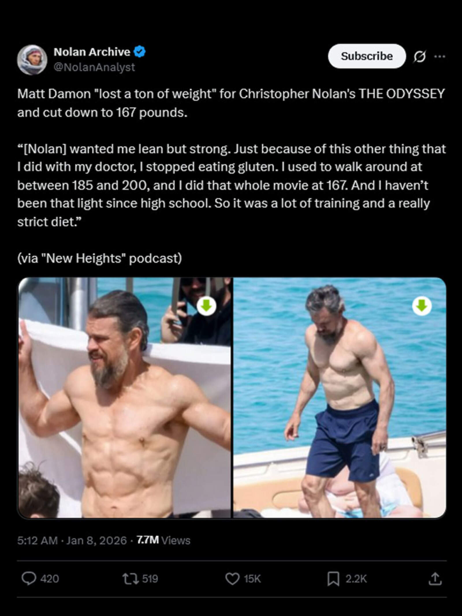 El actor entrenó todos los días, con sesiones diseñadas para ganar fuerza sin aumentar masa