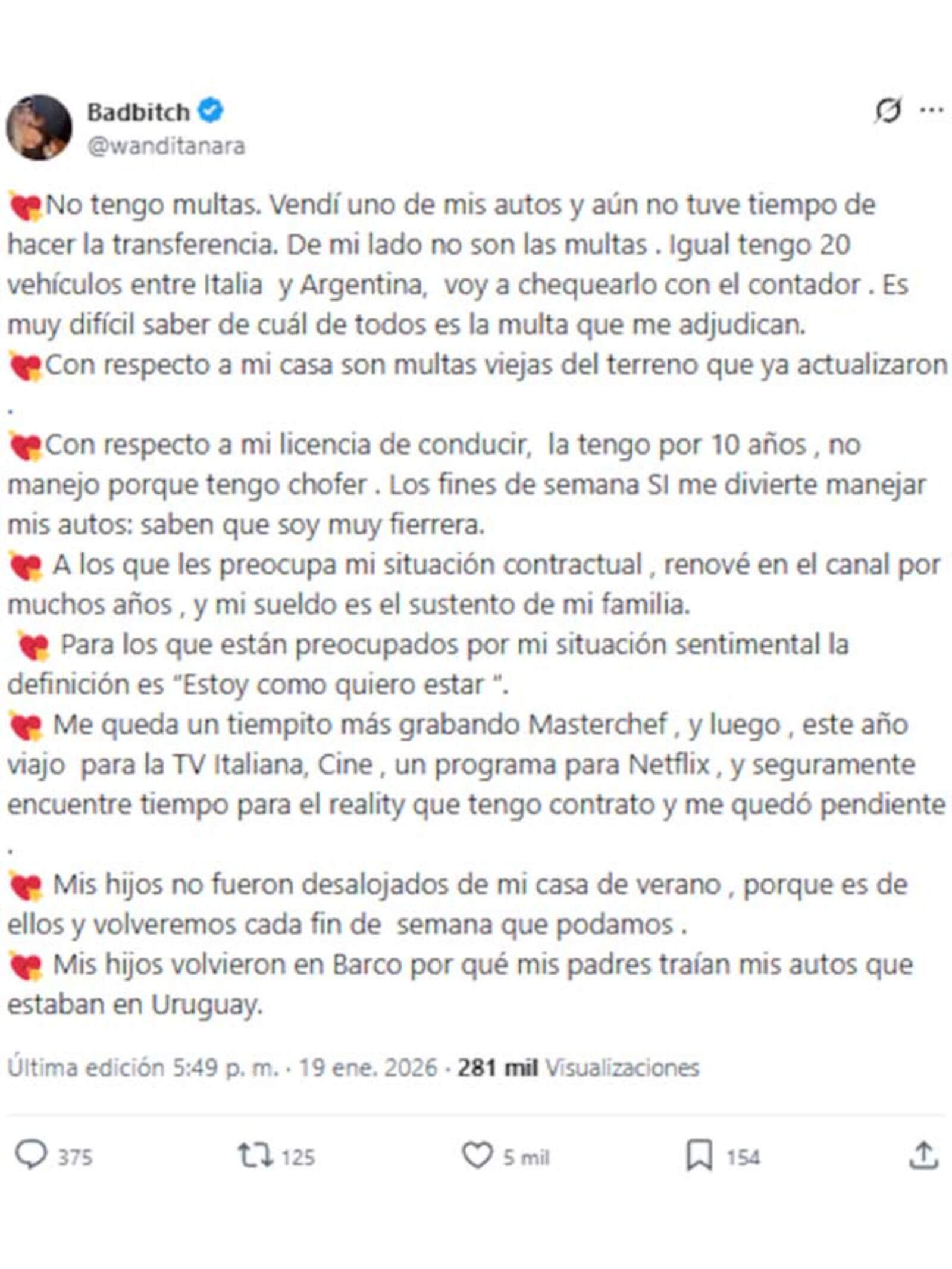 La respuesta de Wanda Nara