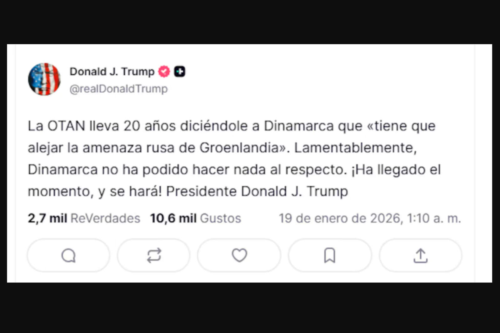 Trump exige acción sobre Groenlandia y acusó a Dinamarca de permitir crecer la amenaza rusa en la zona