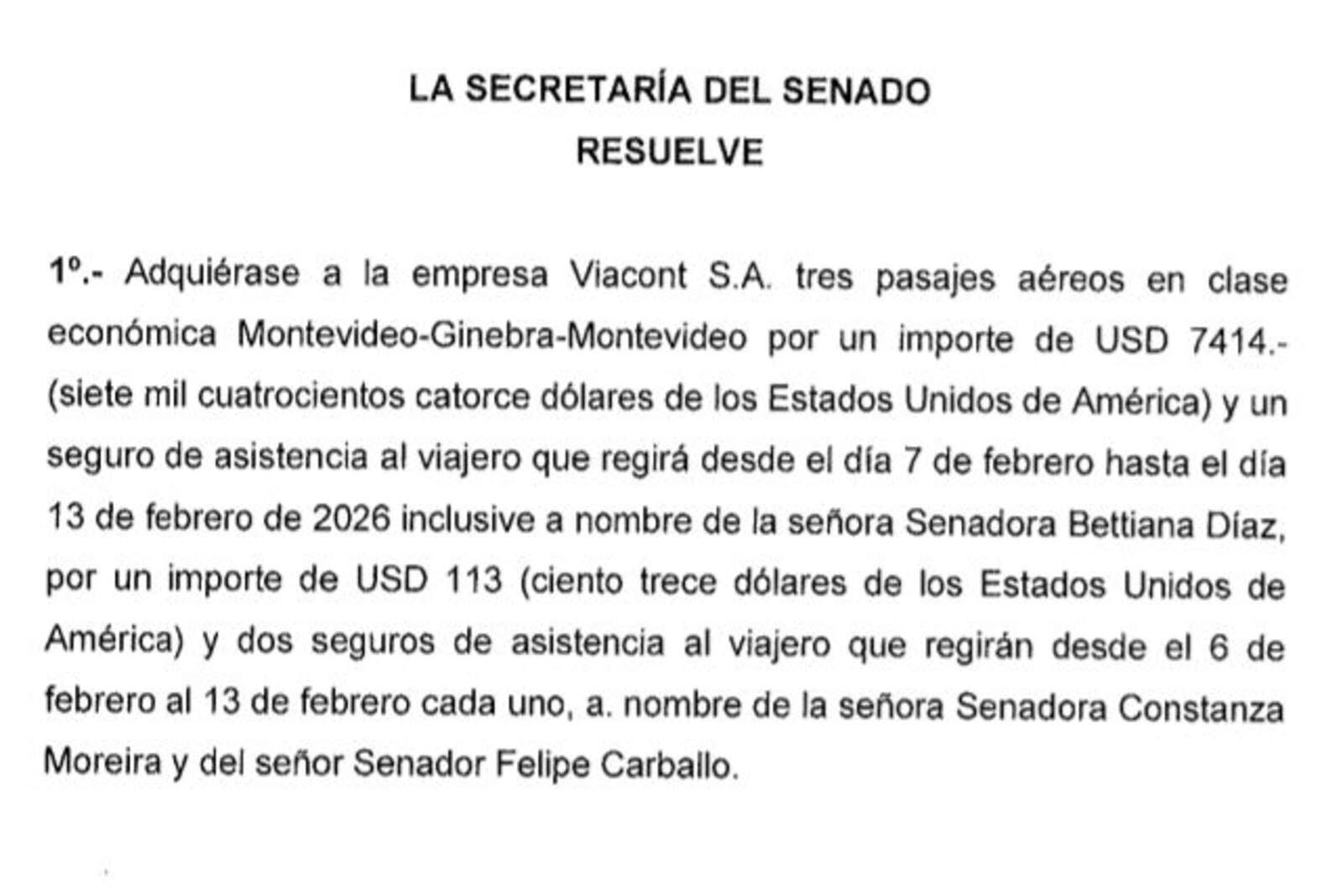Extracto de la resolución del Senado 