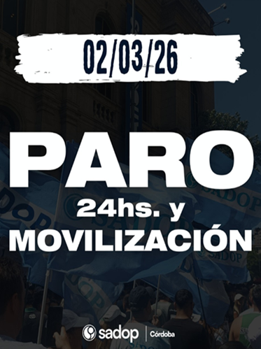 Flyer del gremio docente Sadop anunciando un paro por 24 horas
