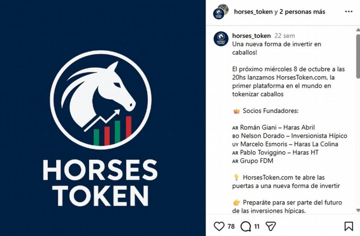 At the end of 2025, Casquero launched “Horses Token”, a platform for dividing the value of a horse into digital shares for would-be investors