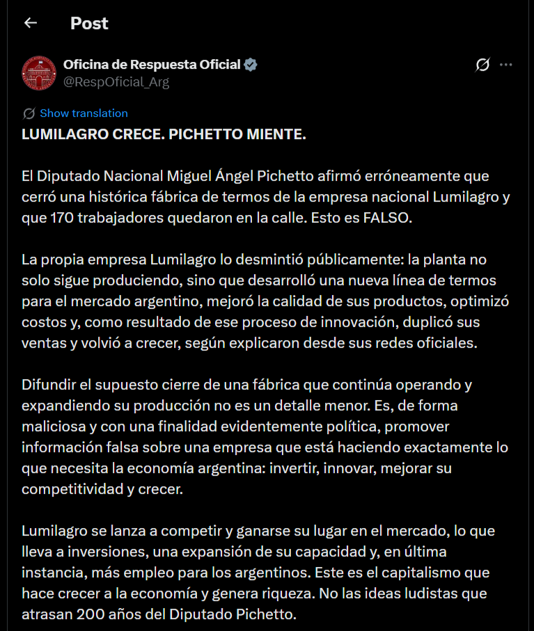 Oficina de Respuesta Oficial de la Nación en X