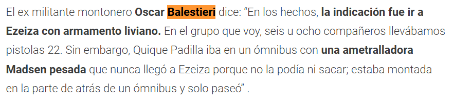 Oscar Balestieri, reconociendo su participación en la masacre de Ezeiza en un artículo de Infobae.