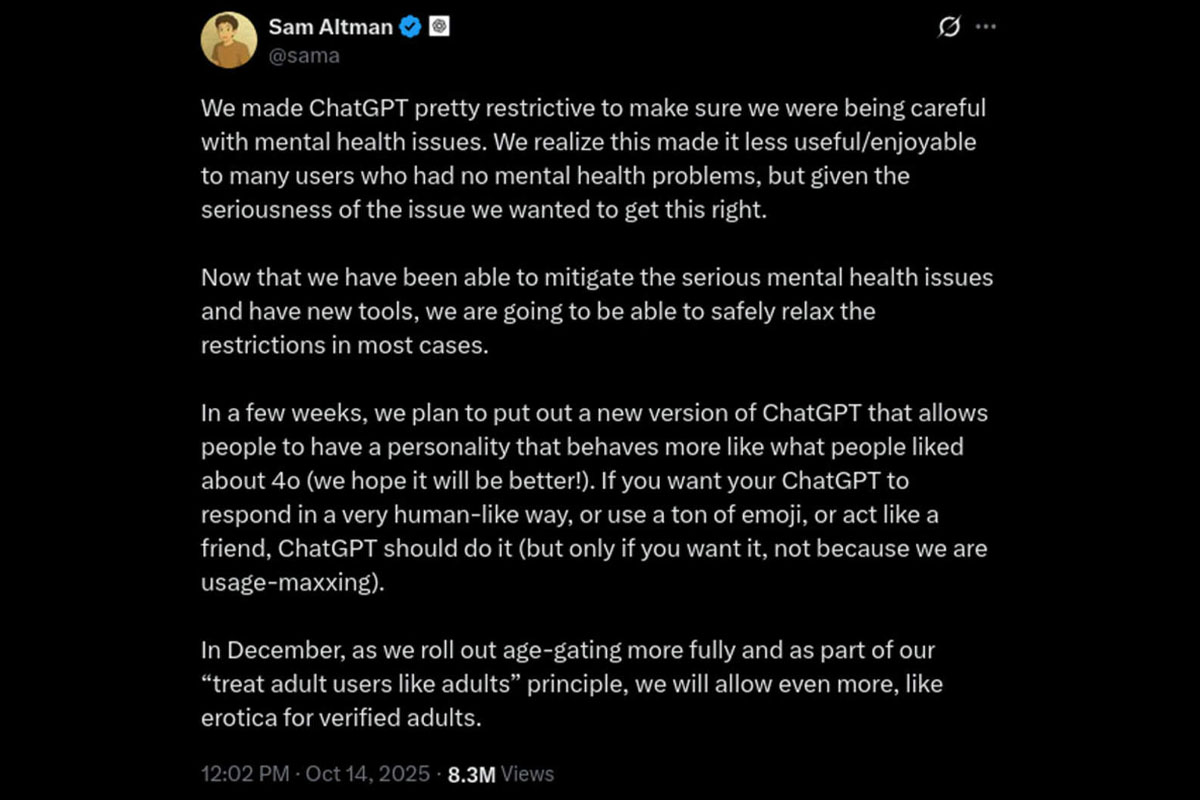 El anuncio original de Sam Altman