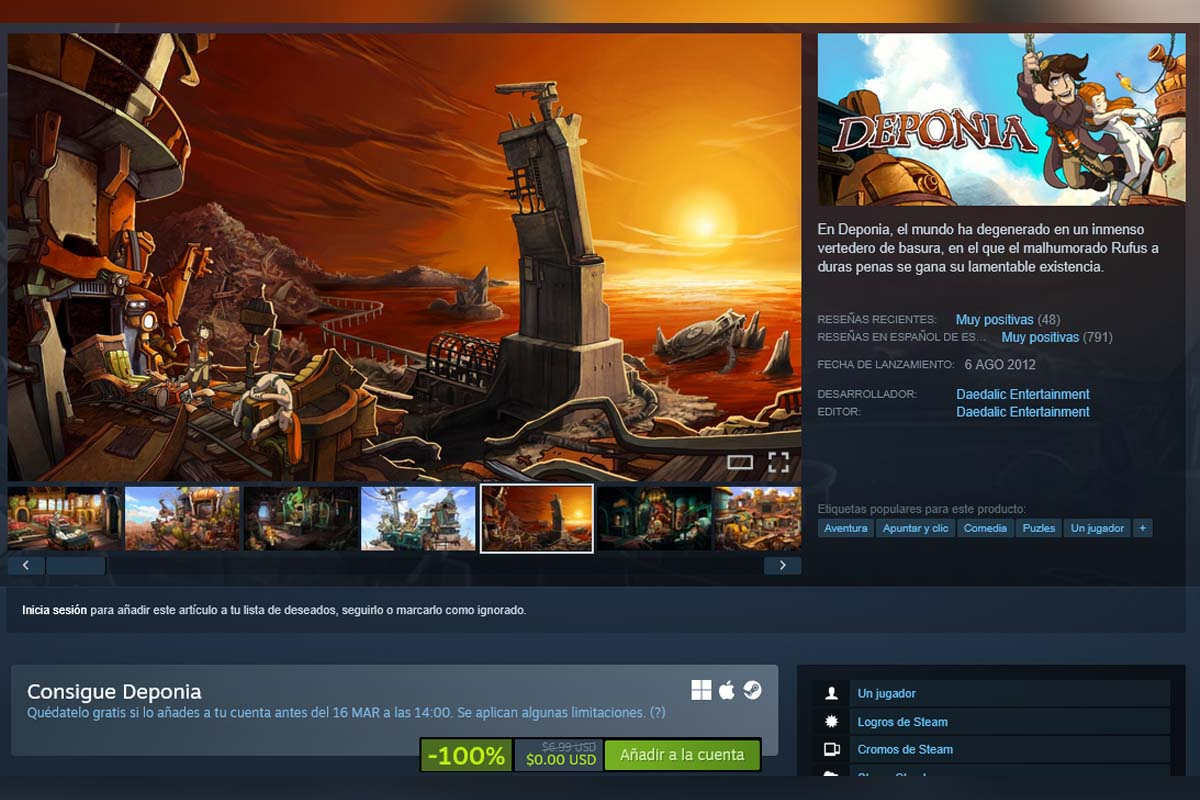 Cómo descargar Deponia gratis en Steam