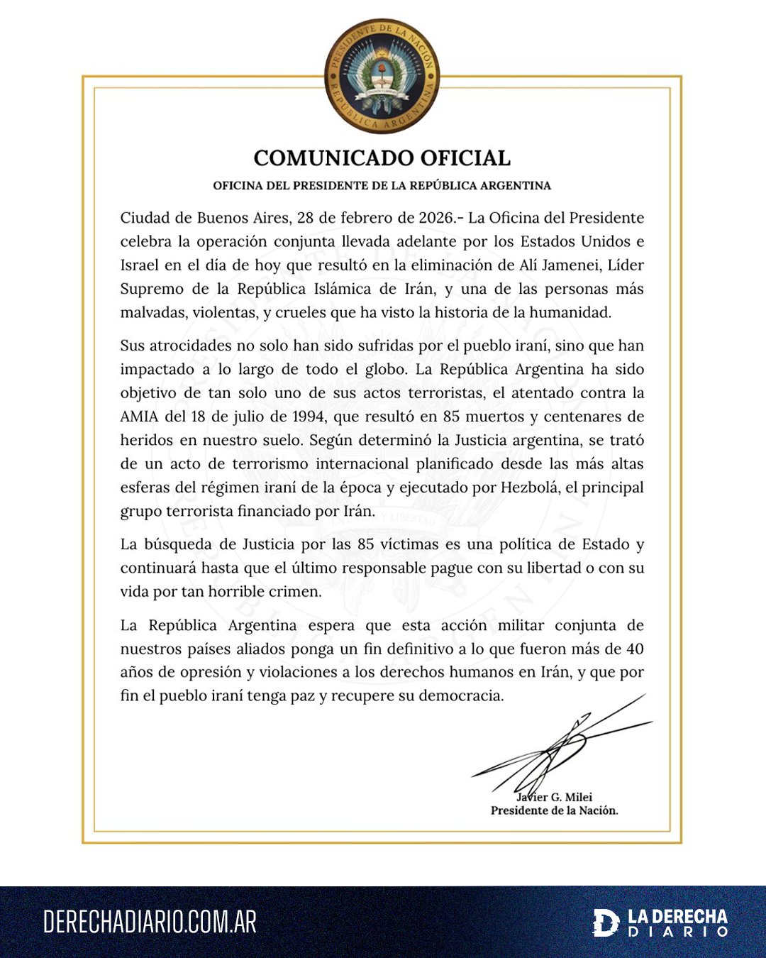 Comunicado oficial de OPRA.