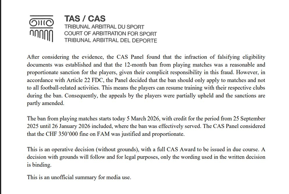 The new ruling of the TAS