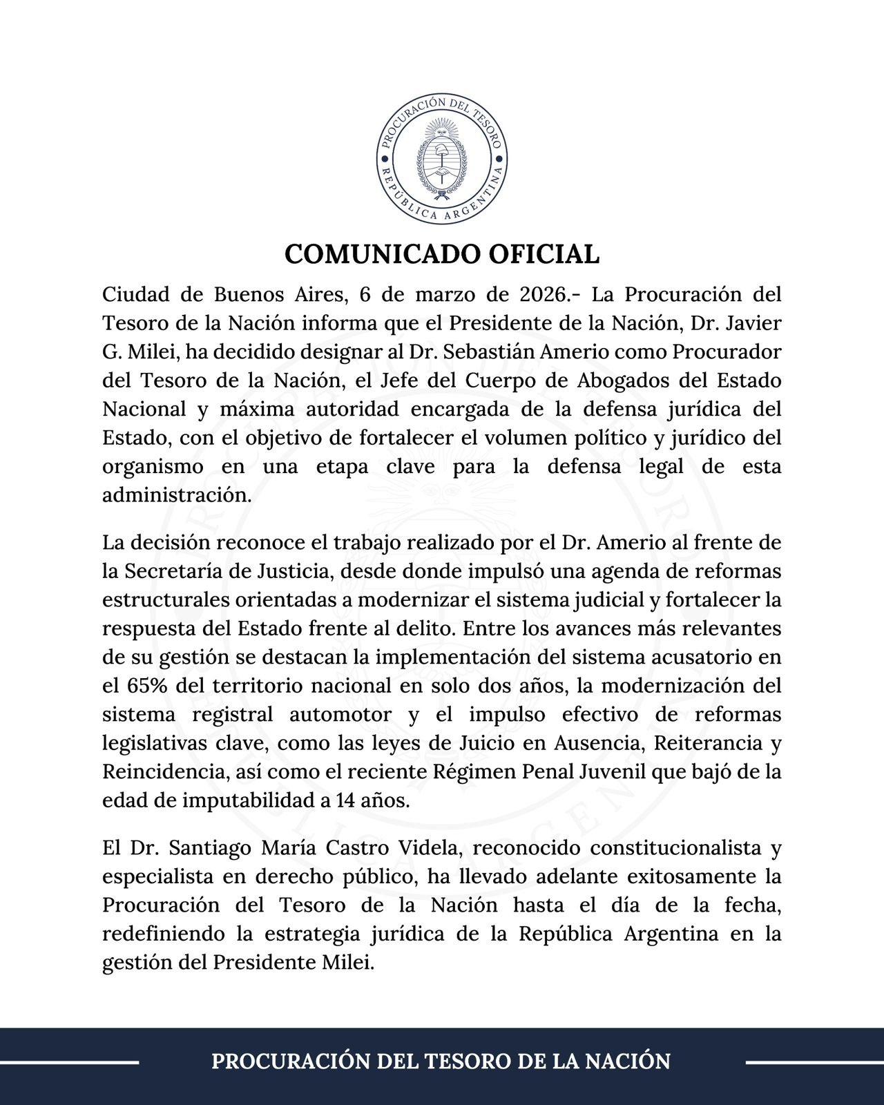 El comunicado del Gobierno de Milei.