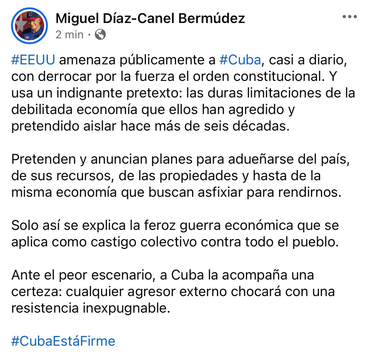 El mensaje emitido por el dictador en sus redes.