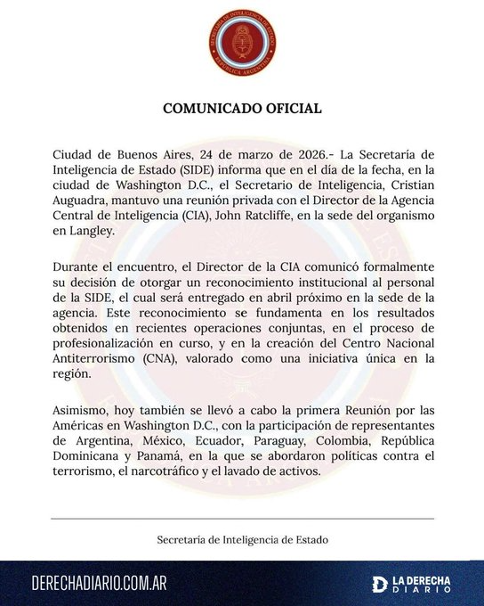 Comunicado oficial de la SIDE