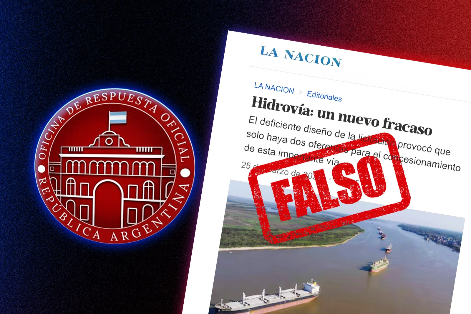 La Oficina de Respuesta Oficial expuso la fake news sobre la Hidrovía difundida por La Nación