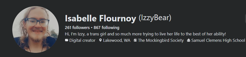 Flournoy identified herself as a transsexual and used the names “Isabelle” and “Izzy”