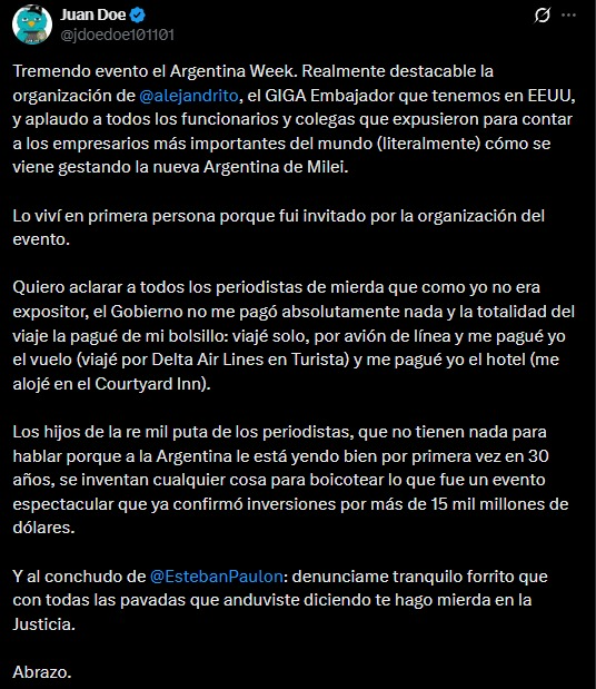 El mensaje de Juan Doe.