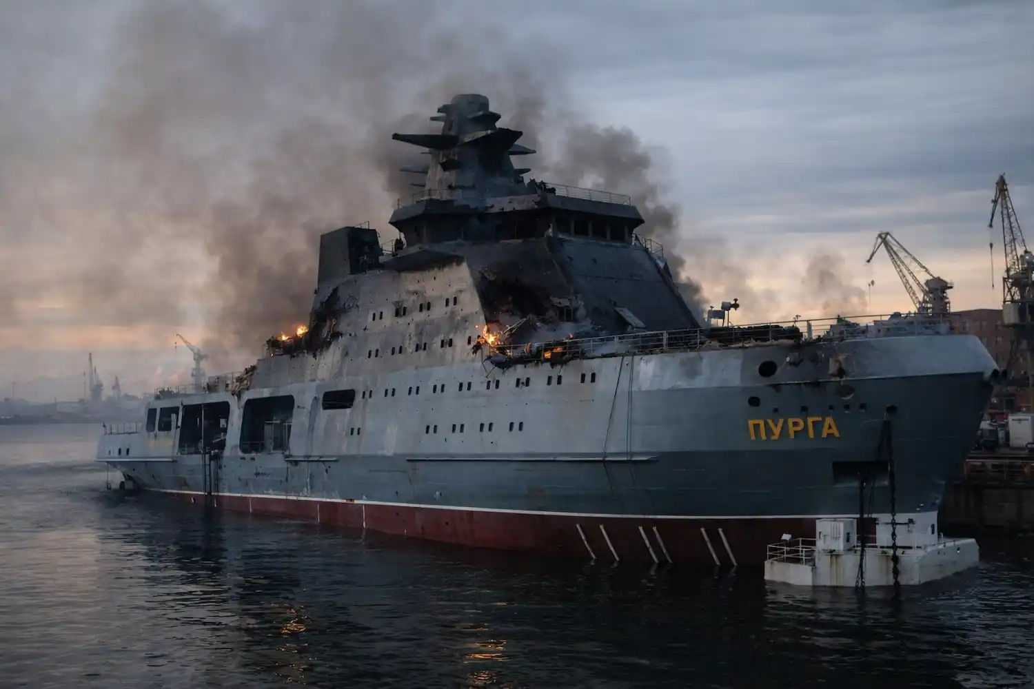 El buque ruso atacado.