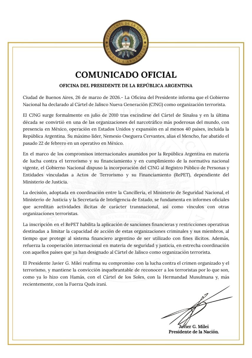 Comunicado del Gobierno.