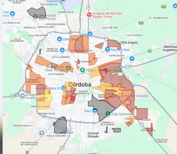 El mapa es resultado de un relevamiento colaborativo de 65 repartidores de aplicaciones de delivery que detectaron 
