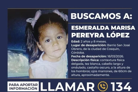 Sofia alert in Córdoba: they are looking for Esmeralda, a two-year-old girl who disappeared in Cosquín