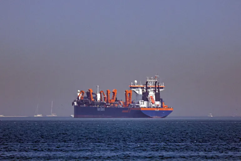 A ship transits the Strait of Hormuz.