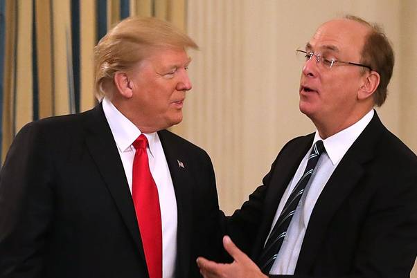 President Donald Trump alongside Larry Fink